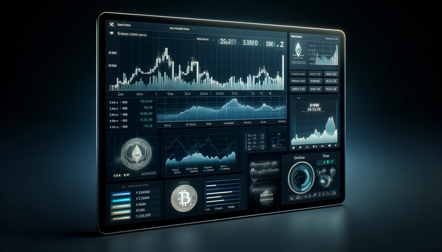 a sleek and modern cryptocurrency exchange interface displaying dynamic charts and graphs of Bitcoin and Ethereum prices.