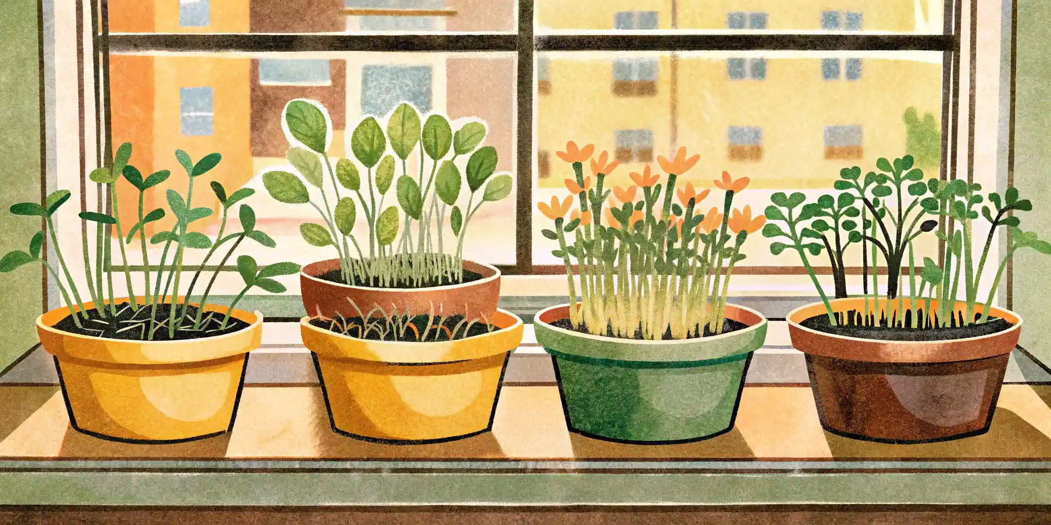 microgreens are on the windowsill