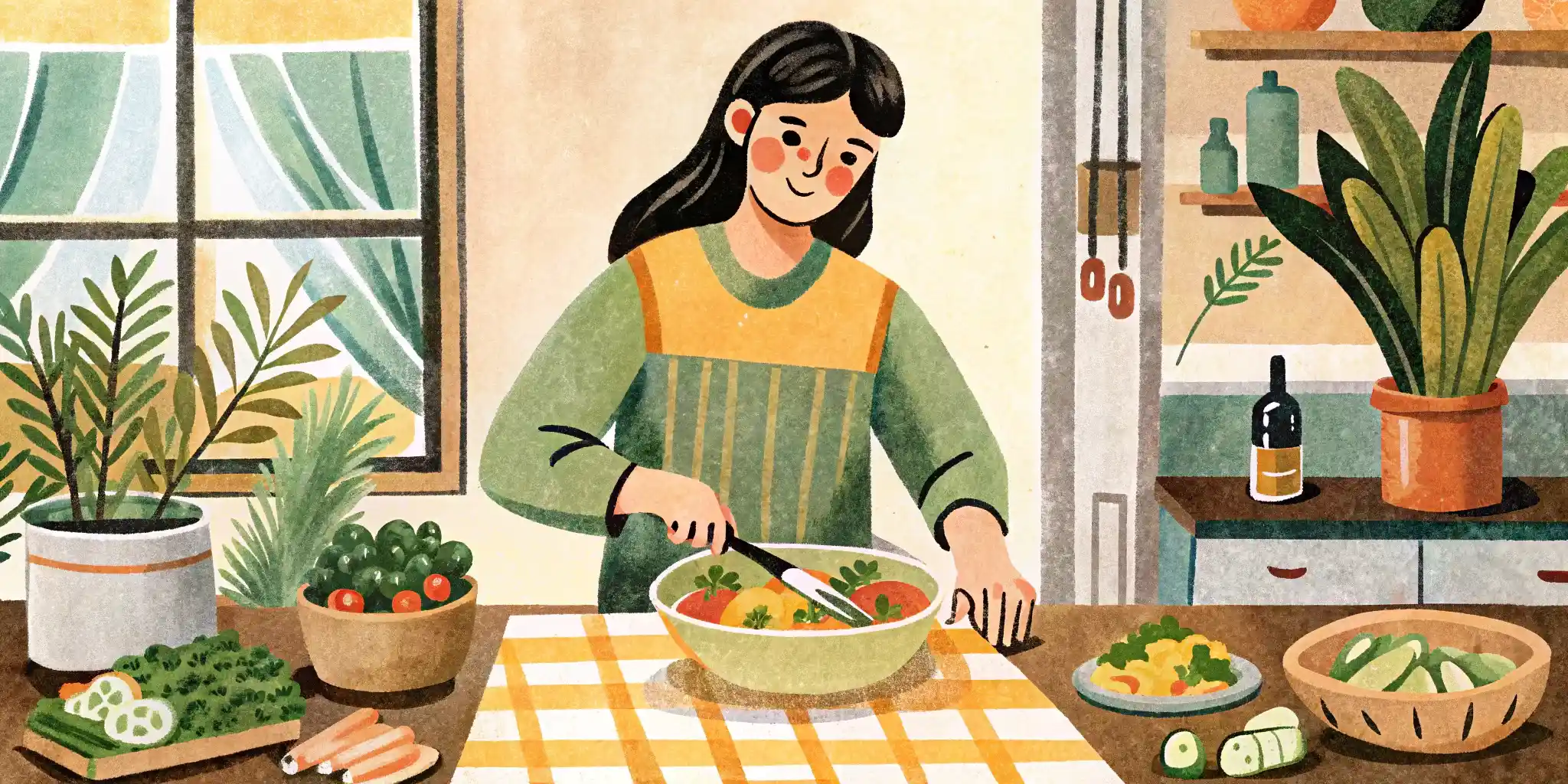 a woman is making a salad